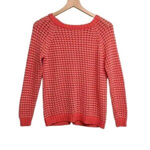 Olive And Oak Sweater Womens Medium Peach Open Knit Faux Button Down Back